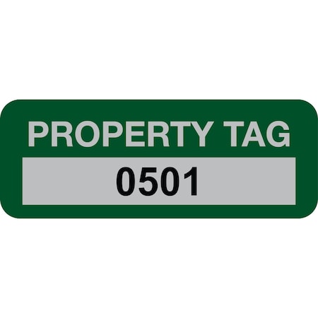 Lustre-Cal Property ID Label PROPERTY TAG5 Alum Green 2in x 0.75in Serialized 0501-0600, 100PK 253740Ma1G0501